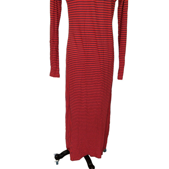 Peruvian Connection Maxi Dress Size S Red Blue Stripe Jersey Knit Cotton Blend - Picture 5 of 7